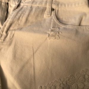 Mossimo Supply Co size 12 white denim shorts crochet trim with stretch NWOT